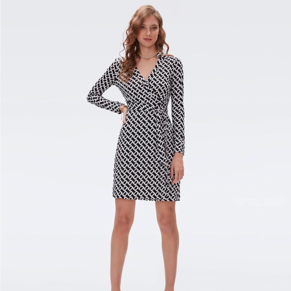 Diane Von Furstenberg DVF Chain Print Wrap Dress
